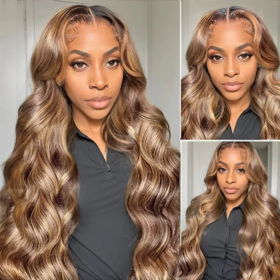 427 Highlight Body Wave Wig Human Hair 13×4 Lace Wigs Brazilian Body Wave 13×6 Transparent Lace Part Wig PrePlucked for Women