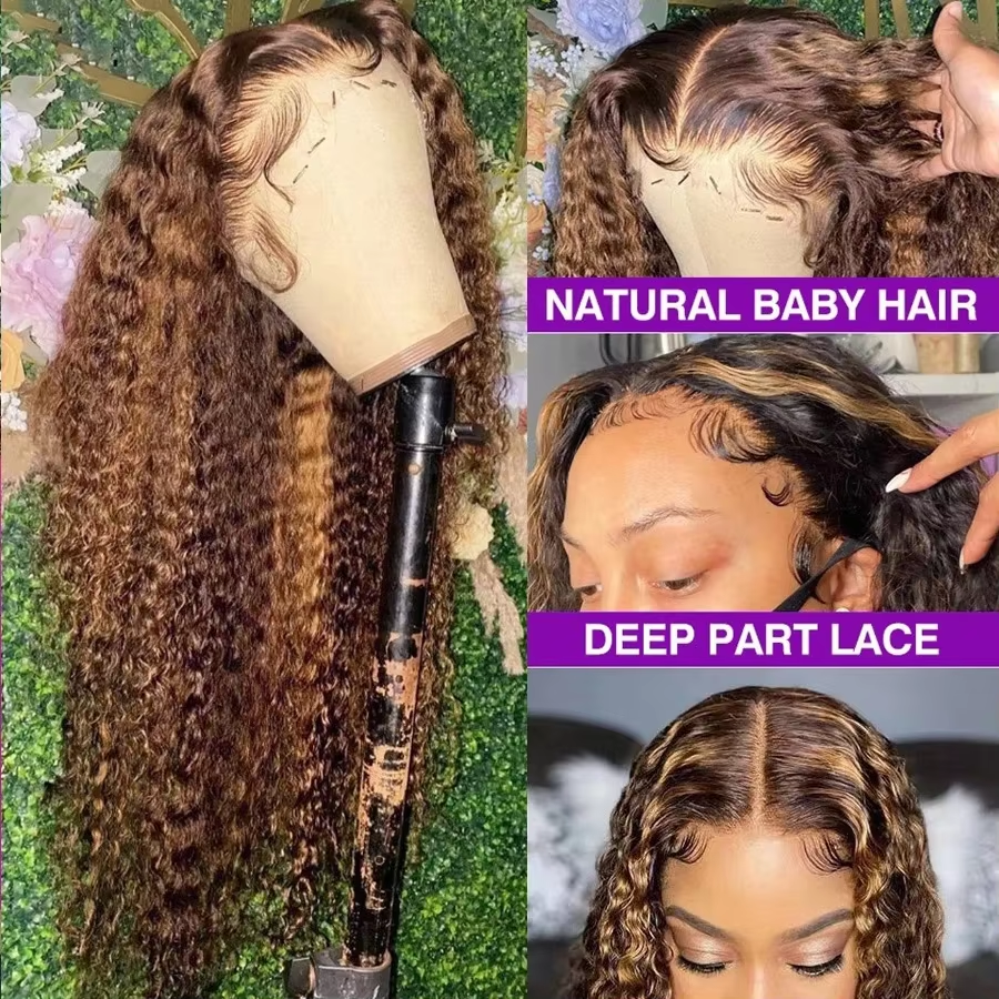 Highlight Honey Brown Curly Lace Front Human Hair Wigs 13x6 13x4 Remy Ombre Colored Deep Wave Lace Frontal Wig For Women - Image 7