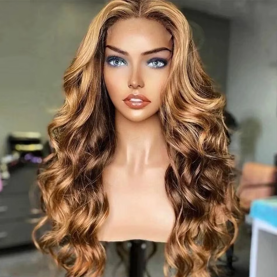 427 Highlight Colored Ombre Blonde Body Wave Lace Front Wig Human Hair Brazilian 13×4 Transparent Lace Frontal Wig For Women