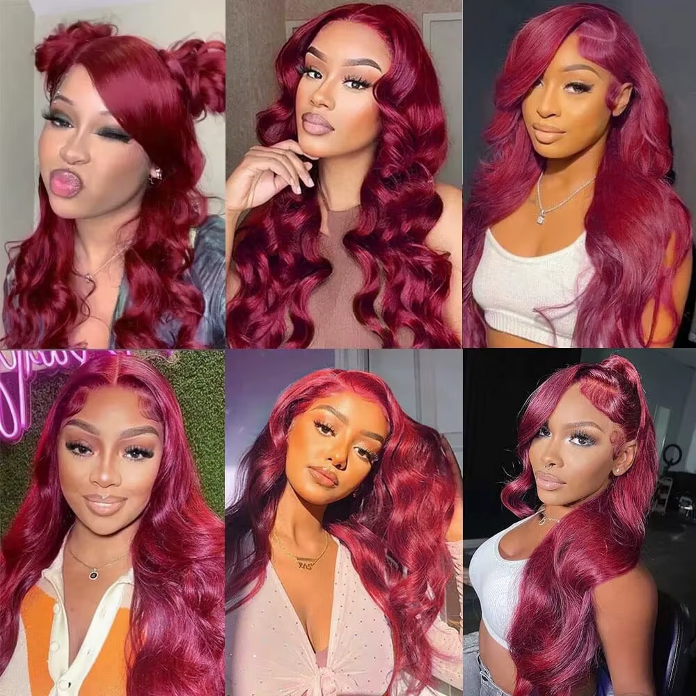 Burgundy 99J 13x6 HD Transparent Lace Front Human Hair Wig 13x4 Body Wave Lace Frontal Wig Brazilian Colored Remy Wigs for Women