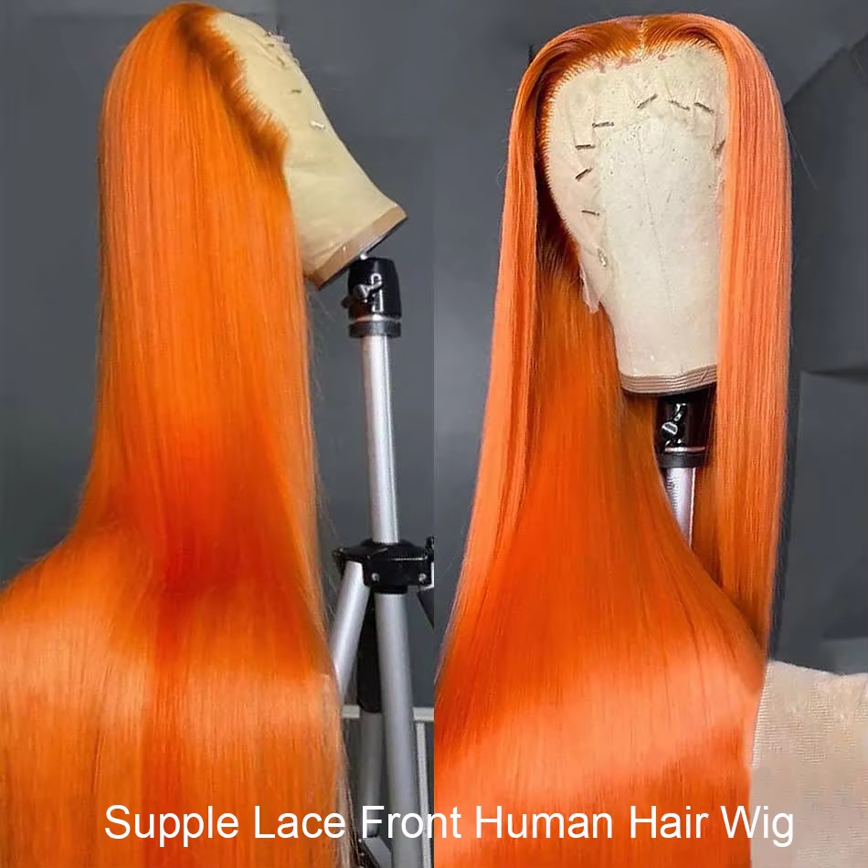 Orange Ginger Lace Front Wig Human Hair 13x4 Straight Lace Frontal Wig Pre Plucked Highlight Colored Human Hair Wigs For Women - Image 3