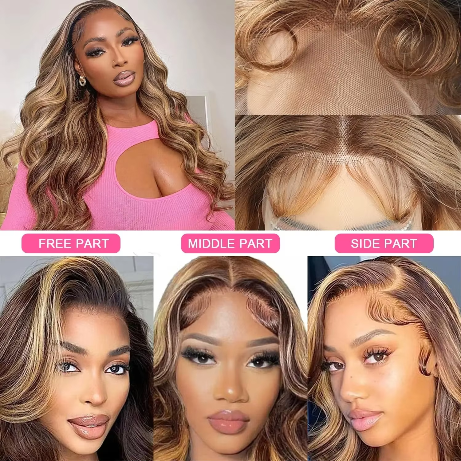 427 Highlight Body Wave Wig Human Hair 13x4 Lace Wigs Brazilian Body Wave 13x6 Transparent Lace Part Wig PrePlucked for Women - Image 6