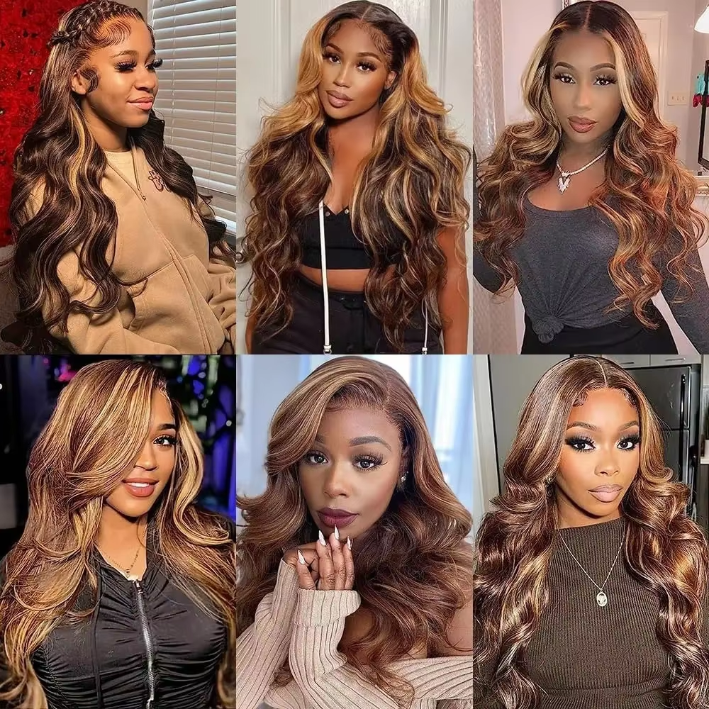 427 Highlight Body Wave Wig Human Hair 13x4 Lace Wigs Brazilian Body Wave 13x6 Transparent Lace Part Wig PrePlucked for Women
