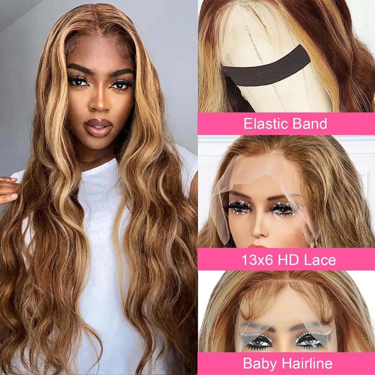 427 Highlight Body Wave Wig Human Hair 13x4 Lace Wigs Brazilian Body Wave 13x6 Transparent Lace Part Wig PrePlucked for Women - Image 5
