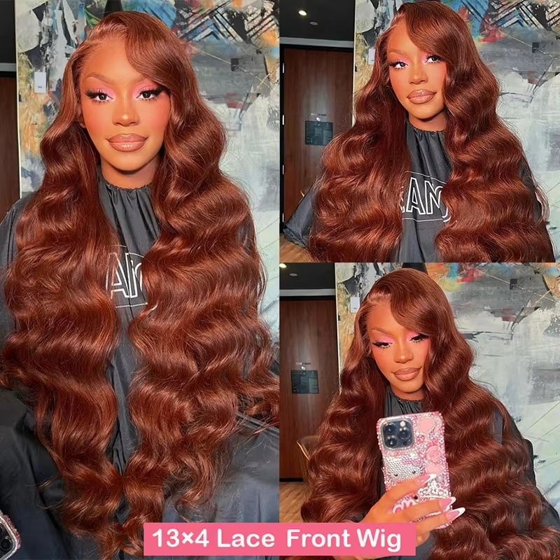 Reddish Brown 13x6 Body Wave Lace Front Human Hair Wig Transparent Lace Frontal Wig Brazilian Red Colored Remy Wigs for Women - Image 4
