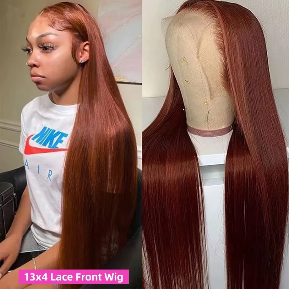 Reddish Brown Straight 13x6 HD Lace Frontal Human Hair Wig Pre Plucked 13x4 Lace Frontal Wigs Colored Brazilian 100% Human Wigs - Image 3