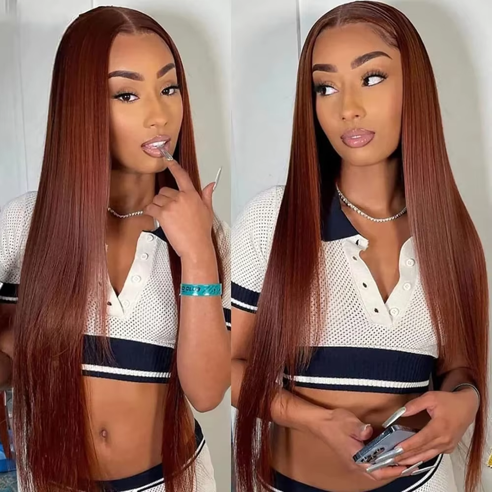13x4 Reddish Brown Straight Lace Frontal Human Hair Wig 13x6 Lace Frontal Wig 4x4 Closure Human Hair Wig Pre Plucked