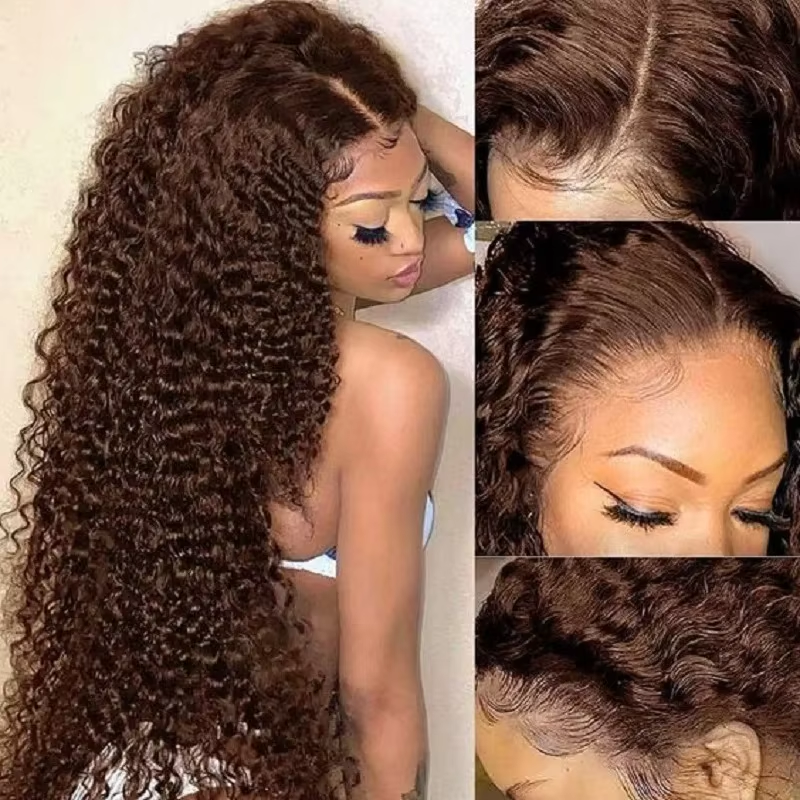 Chocolate Brown 13×6 Transparent Lace Front Human Hair Wigs Colored For Women 13×4 Deep Wave Frontal Wig Curly Human Hair Wigs