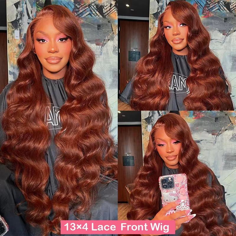 Red Brown Lace Front Real Hair Pre-Pressed Dark Red Brown 13x4 13x6 Body Lace Front Real Hair Wig Transparent Lace Front Wigs - Image 3