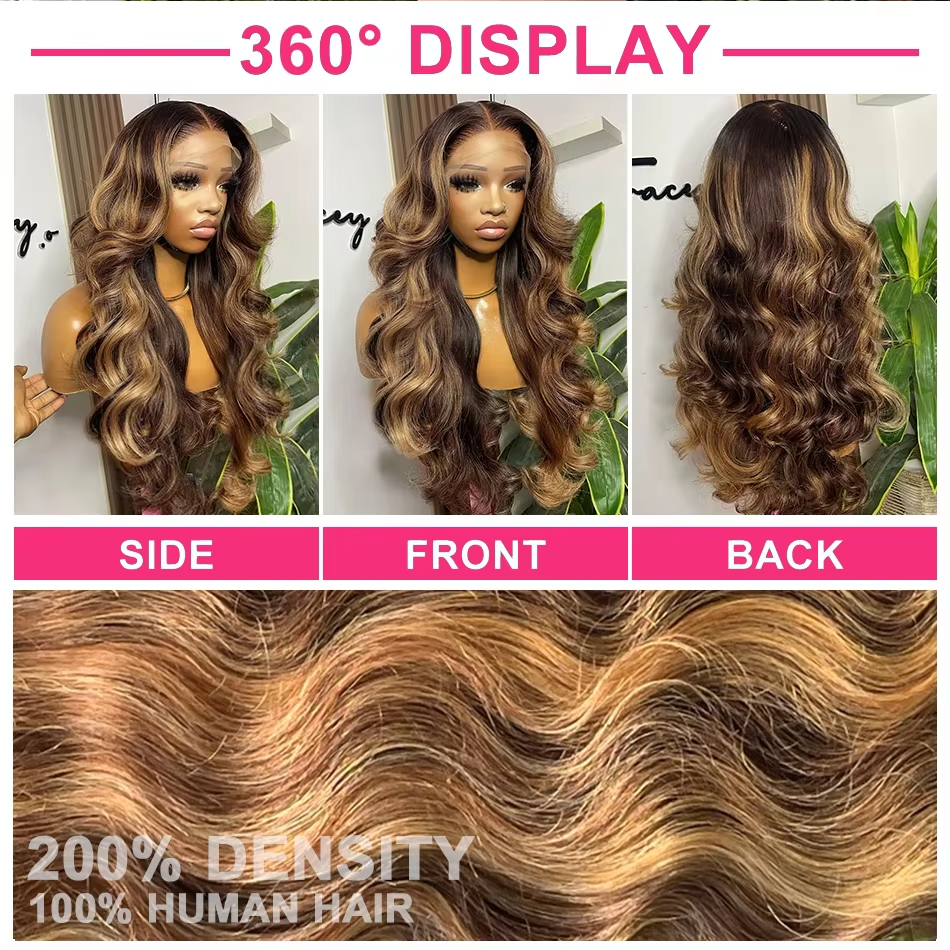 Highlight Wig Human Hair Body Wave Lace Front Human Hair Wig Brazilian Remy Colored 13x4 Hd Lace Frontal Wigs For Women 200% - Image 5