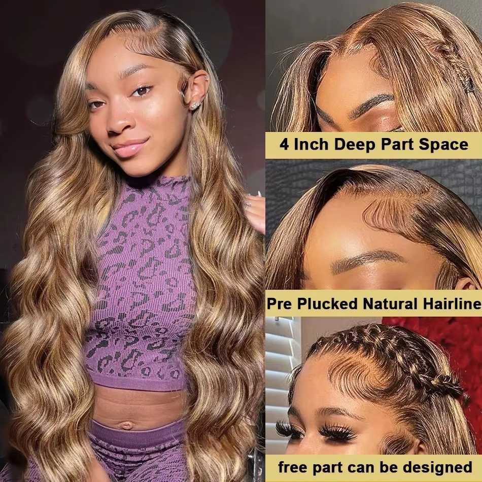 427 Highlight Body Wave Wig Human Hair 13x4 Lace Frontal Wigs Colored Highlight Ombre Brown Human Hair 13X6 Lace Frontal Wig - Image 4