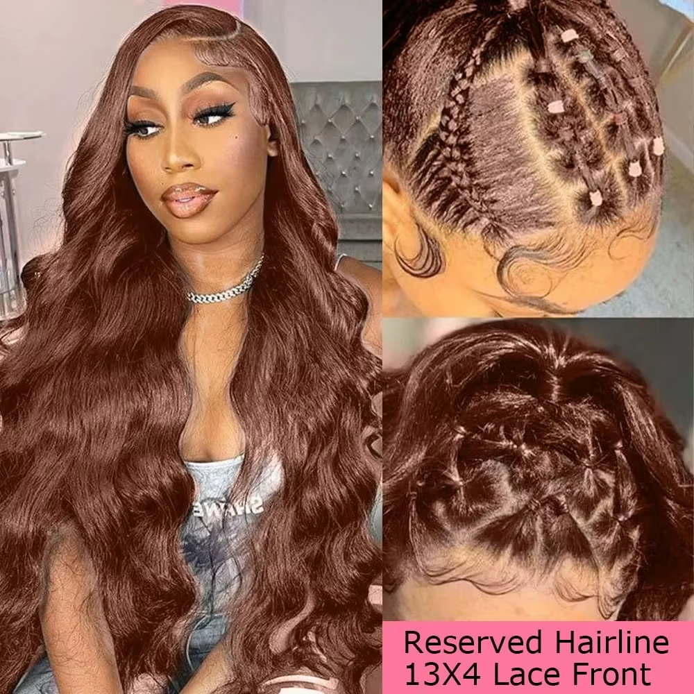 Chocolate Brown lace 13x6 Human Hair Lace Frontal Wig Body Wave 13x4 Lace Front Human Hair Wigs Pre Plucked for Women On Sale - Image 4