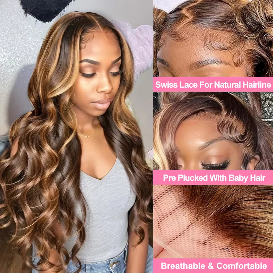 Highlight Wig Human Hair Body Wave Lace Front Human Hair Wig Brazilian Remy Colored 13x4 Hd Lace Frontal Wigs For Women 200% - Image 4