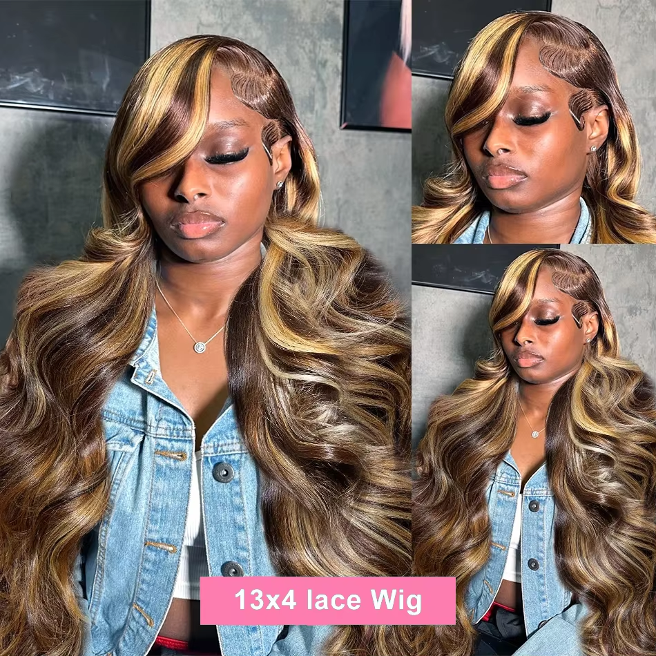 Highlight Wig Human Hair Body Wave Lace Front Human Hair Wig Brazilian Remy Colored 13x4 Hd Lace Frontal Wigs For Women 200% - Image 3