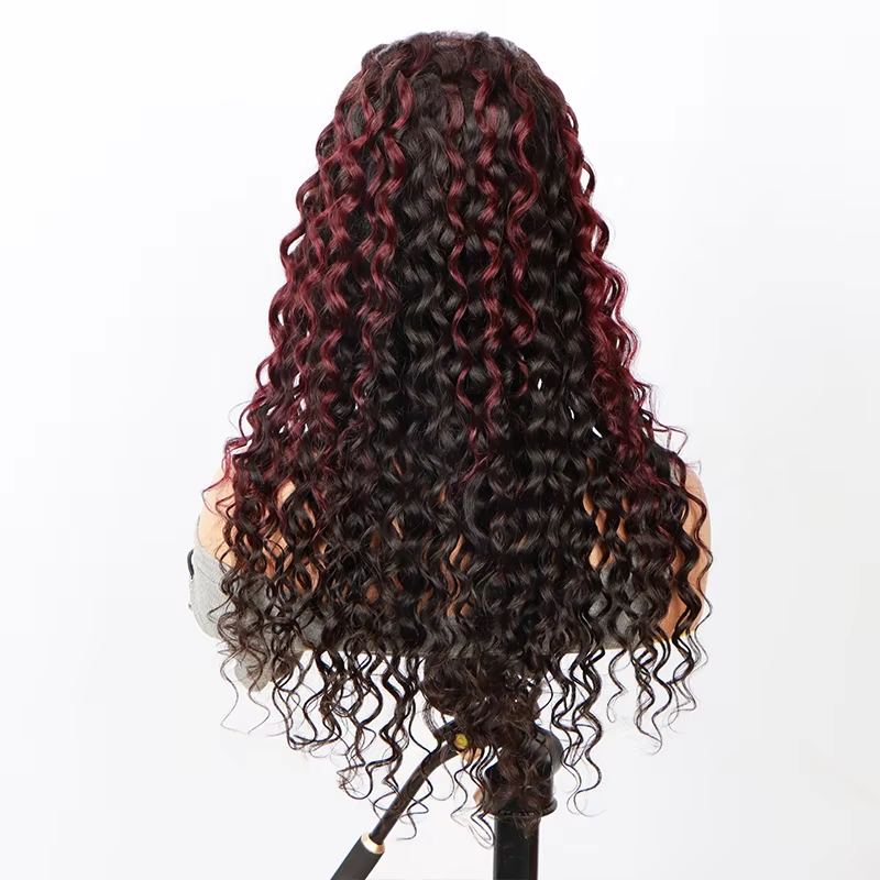 1B99j Transparent 4×4 Deep Wave Frontal Wig Curly Lace Front Human Hair Wigs For Women Wet And Wavy 4x4 Water Closure Wig - Image 3