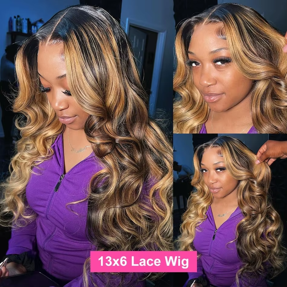 13×4 Highlight Wig Human Hair Body Wave Ombre Human Hair Wig 13×6 Lace Front Wig Brazilian 427 Honey Blonde Colored Wigs