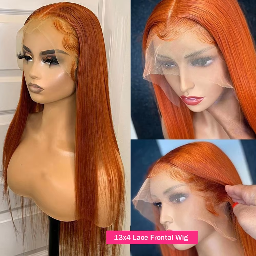 Orange Ginger Lace Front Wig Human Hair 13×4 Straight Lace Frontal Wig Pre Plucked Highlight Colored Human Hair Wigs For Women