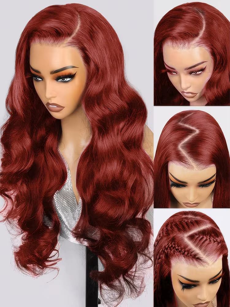 200% Density 13x4 Reddish Brown HD Lace Front Human Hair Update Wigs For Women Red Body Wave Lace Frontal Wig Brazilian Hair - Image 4