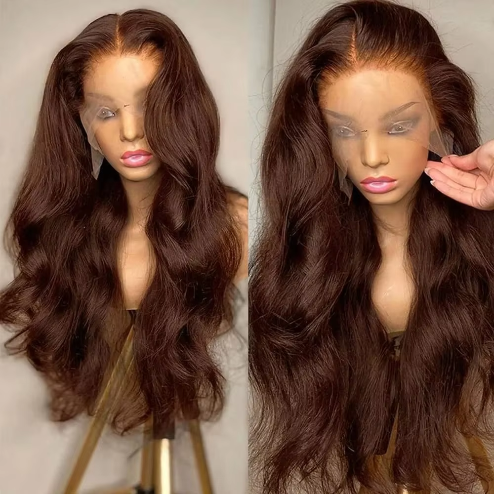 Chocolate Brown lace 13x6 Human Hair Lace Frontal Wig Body Wave 13x4 Lace Front Human Hair Wigs Pre Plucked for Women On Sale - Image 3