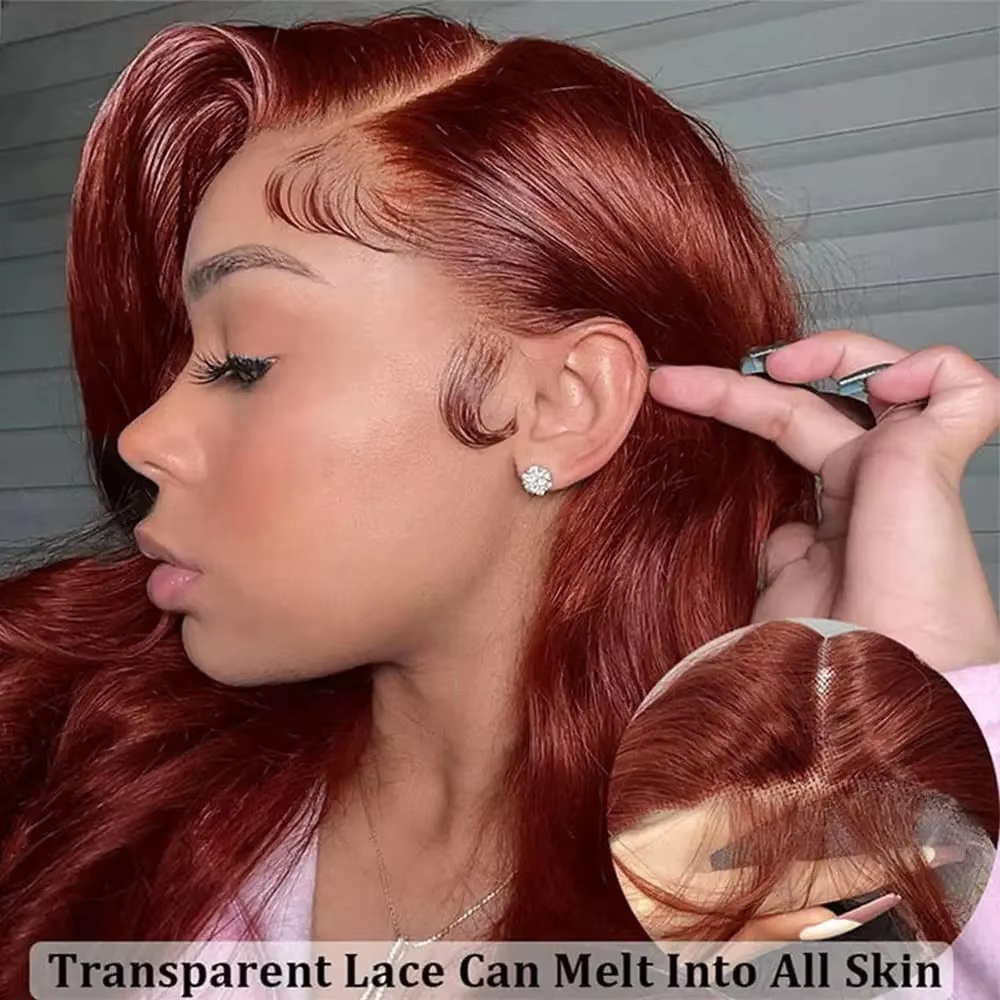 Reddish Brown 13x6 Body Wave Lace Front Human Hair Wig Transparent Lace Frontal Wig Brazilian Red Colored Remy Wigs for Women - Image 3