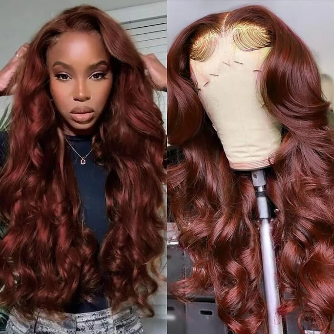 Reddish Brown Body Wave 13x6 Lace Front Wig 13x4 Transparent Lace Frontal Wigs Pre Plucked Closure Wig For Women 180% Density - Image 3