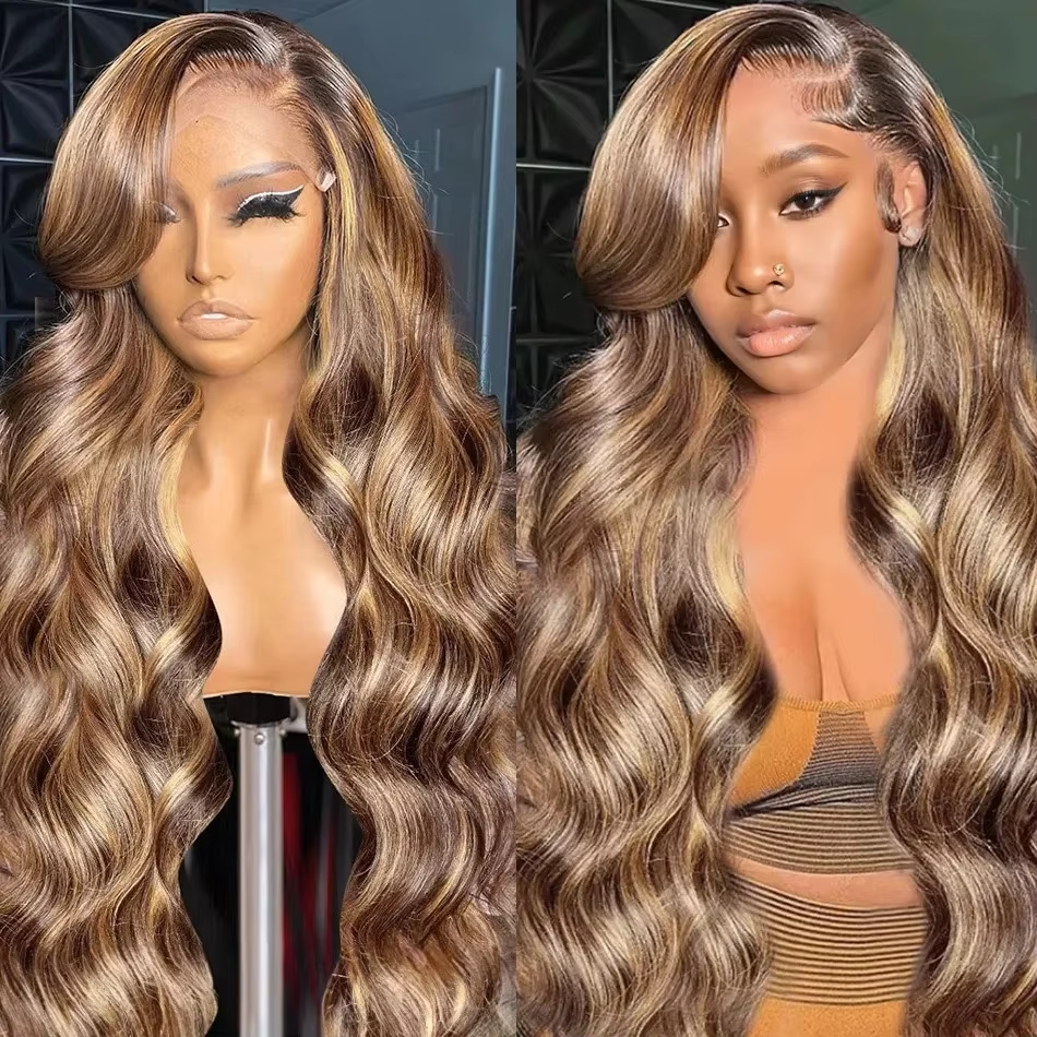427 Highlight Body Wave Wig Human Hair 13×4 Lace Frontal Wigs Colored Highlight Ombre Brown Human Hair 13X6 Lace Frontal Wig