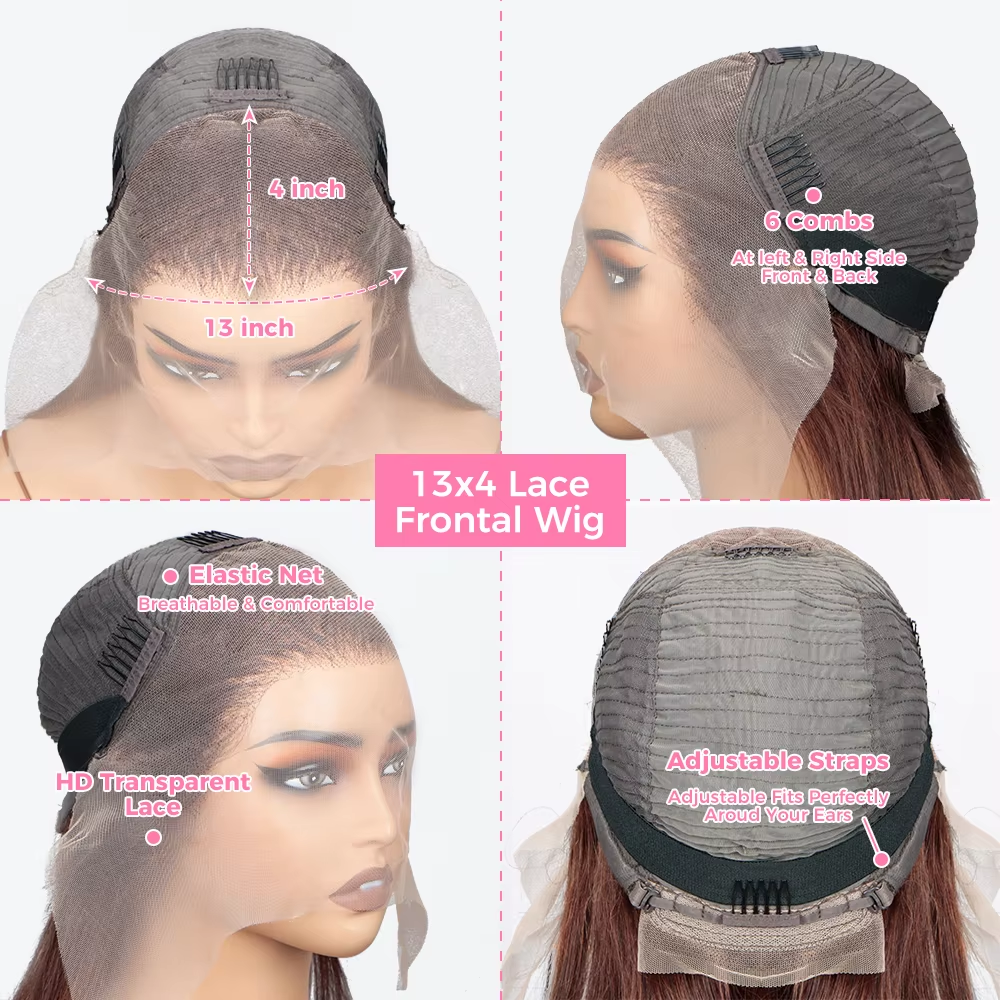 13×4 Reddish Brown Body Wave Lace Frontal Human Hair Wig Pre Plucked Hd Lace Frontal Wigs Colored Brazilian Human Hair Wigs