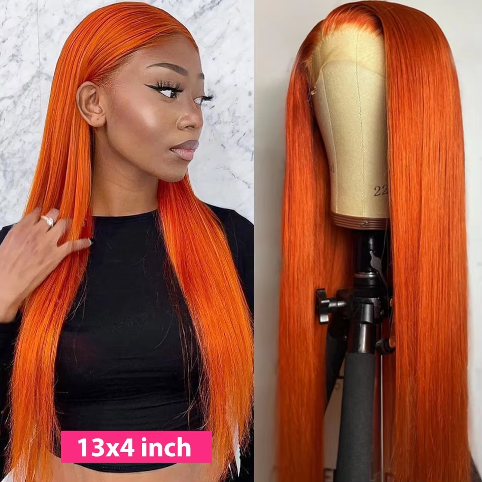 Orange Ginger Lace Front Wig Human Hair 13x4 Straight Lace Frontal Wig Pre Plucked Highlight Colored Human Hair Wigs For Women - Image 8