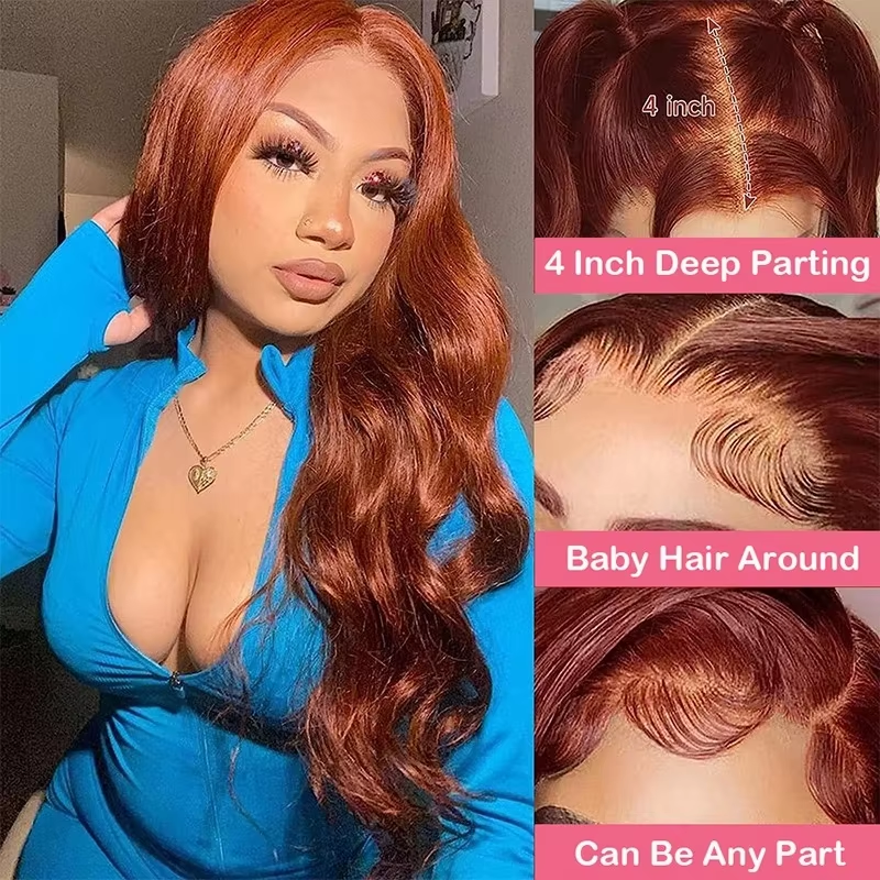 Reddish Brown 13×6 Body Wave Lace Front Human Hair Wig Transparent Lace Frontal Wig Brazilian Red Colored Remy Wigs for Women