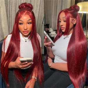 Burgundy 99J Straight hair front lace wig real hair wig 13x4 front lace wig wine red wig transparent lace wig female real hair