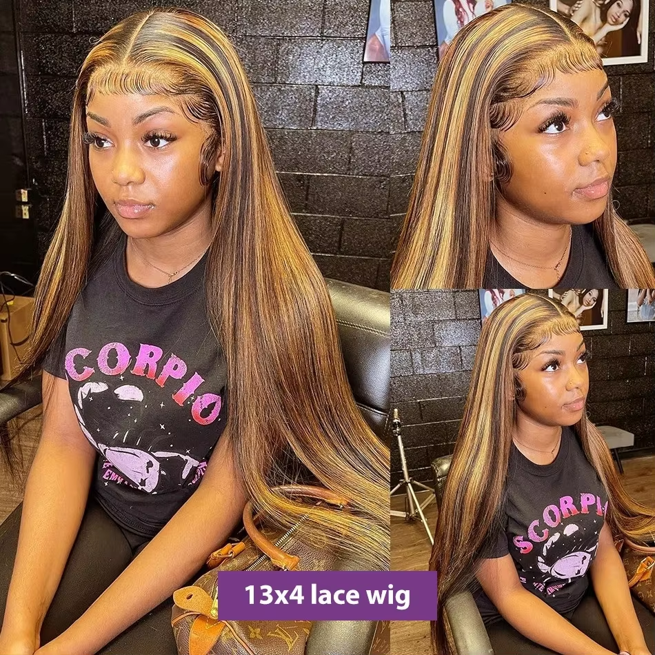 P427 Highlight Wig Frontal Lace Wig Brazilian Straight Hair Ombre 13×6 13×4 Lace Preplucked 4×4 Lace Wigs Women