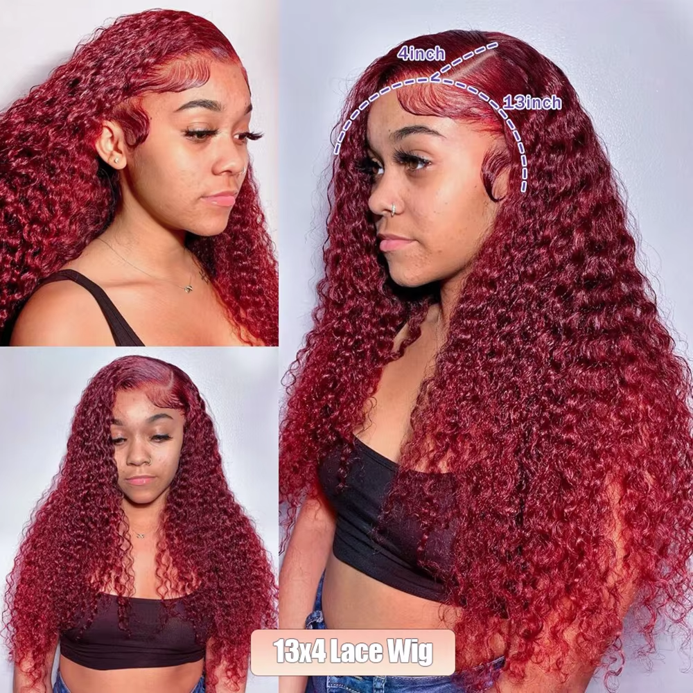 Red 99J Burgundy Colored Deep Wave Lace Frontal Wig 13×6 13×4 Lace Front Wigs Brazilian Curly Front Human Hair Wigs For Women