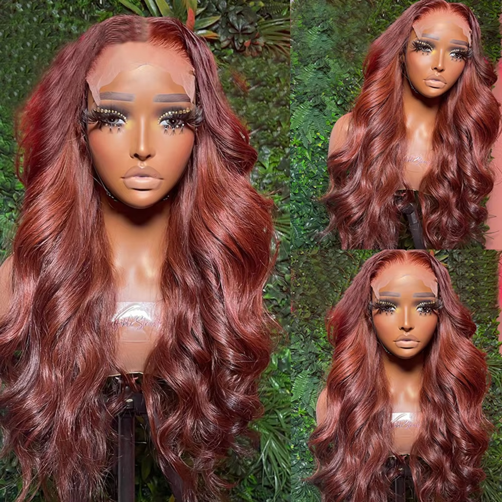 Reddish Brown Body Wave 13×6 Lace Front Wig 13×4 Transparent Lace Frontal Wigs Pre Plucked Closure Wig For Women 180% Density
