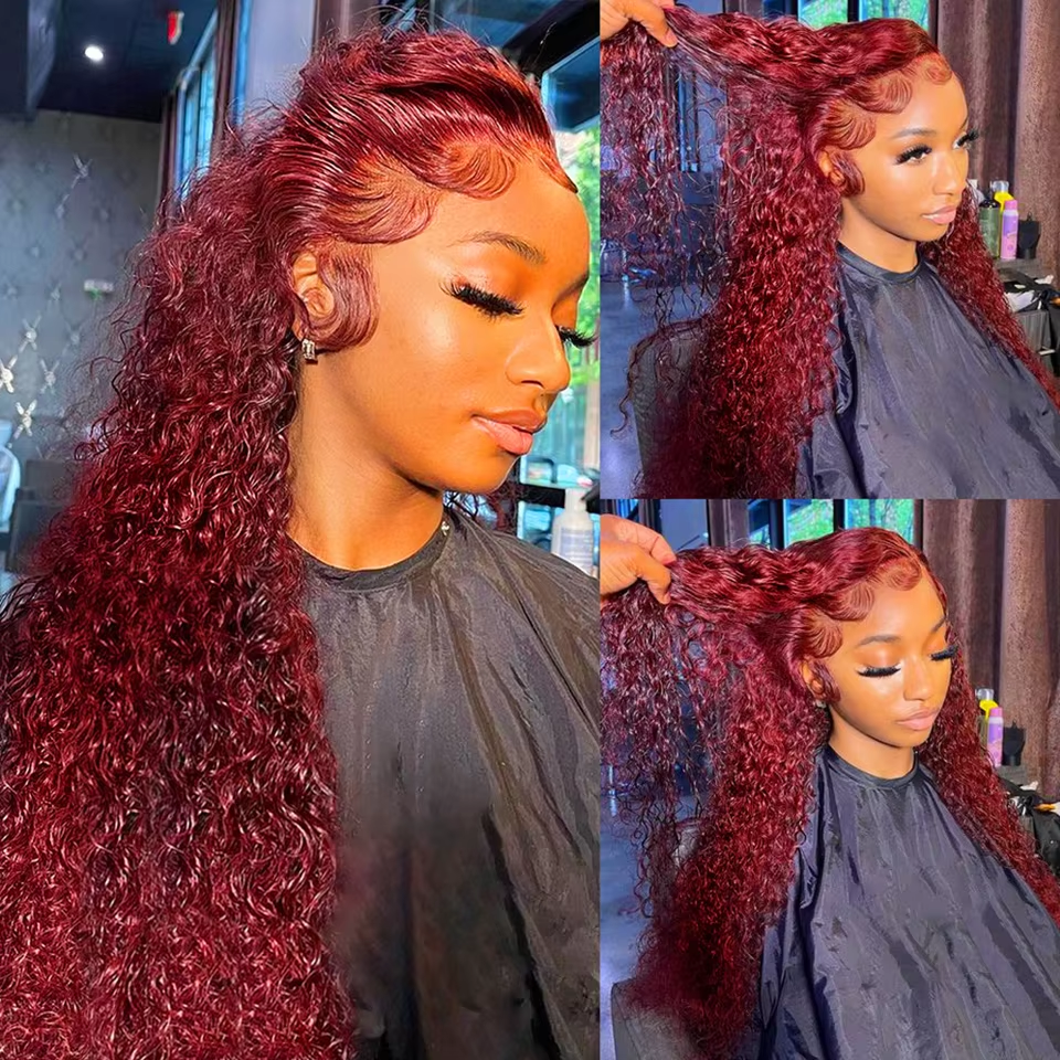 Red 99J Burgundy Colored Deep Wave Lace Frontal Wig 13x6 13x4 Lace Front Wigs Brazilian Curly Front Human Hair Wigs For Women - Image 6