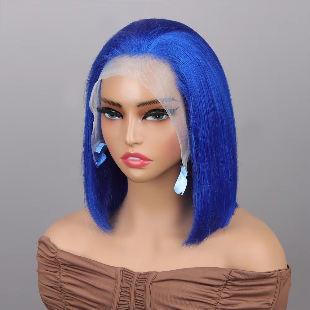 Blue Bob Wig Straight 13×4 Lace Front Human Hair Wigs For Women Short Bob Transparent Lace Wigs Bleached Knots Pre Plucked Wigs