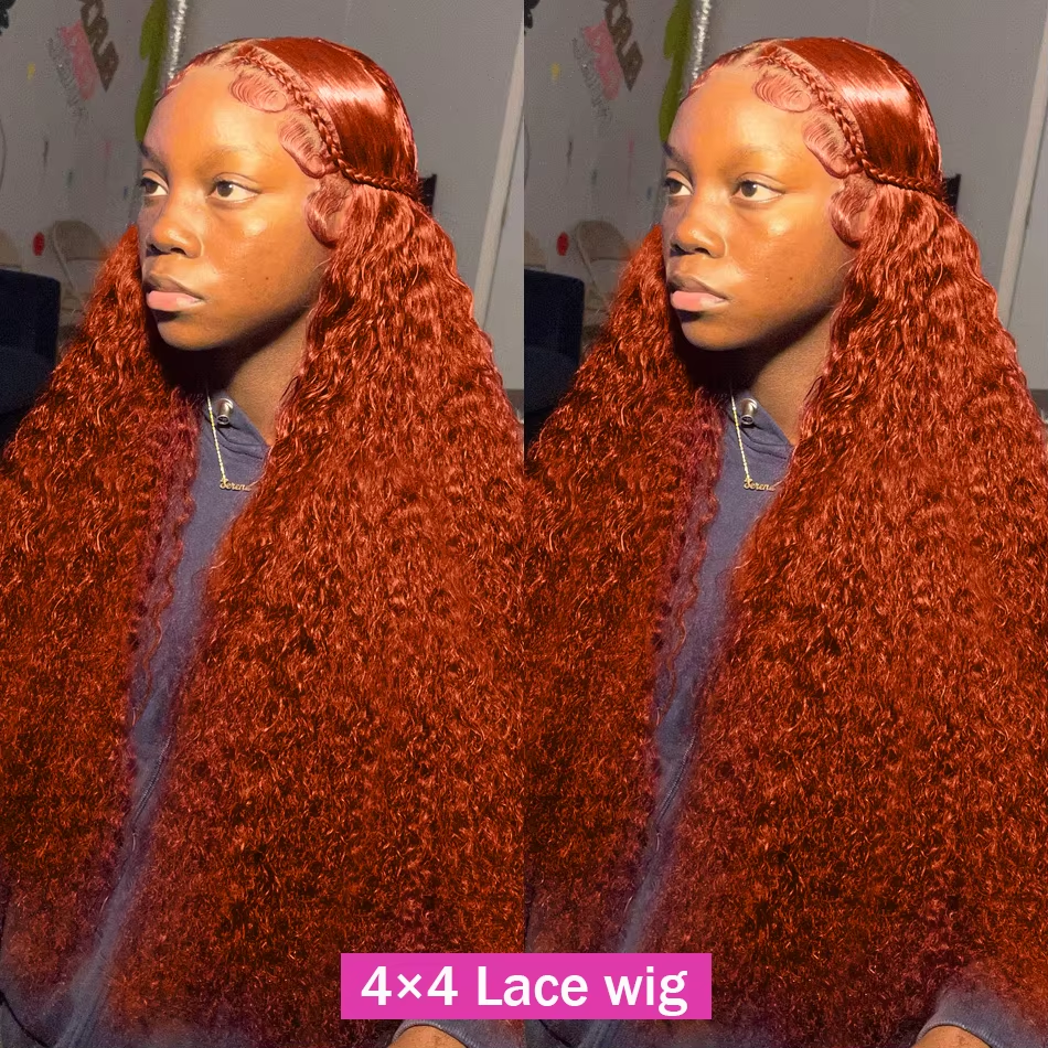 Ginger Orange 13×6 Transparent Deep Wave Lace Frontal Wig Highlight Colored Lace Front Wig Water Curly Human Hair Wigs for Women