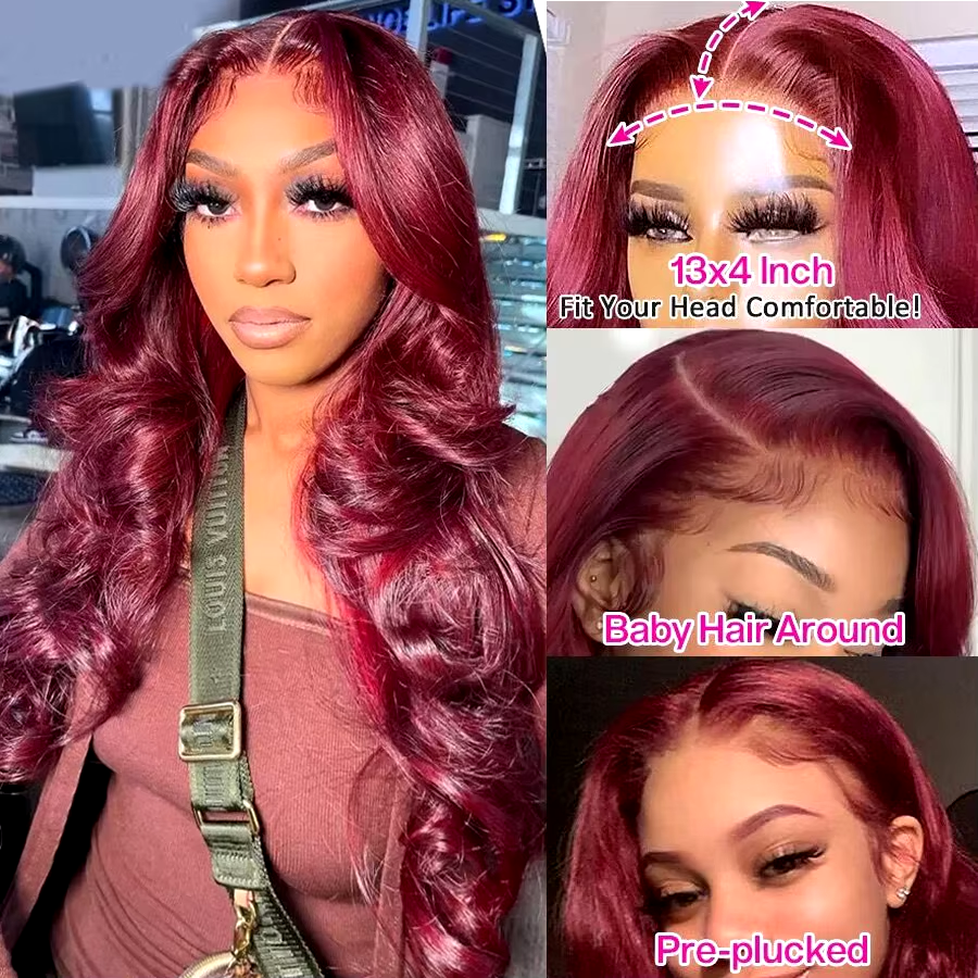 Burgundy 99J 13×6 HD Transparent Lace Front Human Hair Wig 13×4 Body Wave Lace Frontal Wig Brazilian Colored Remy Wigs for Women