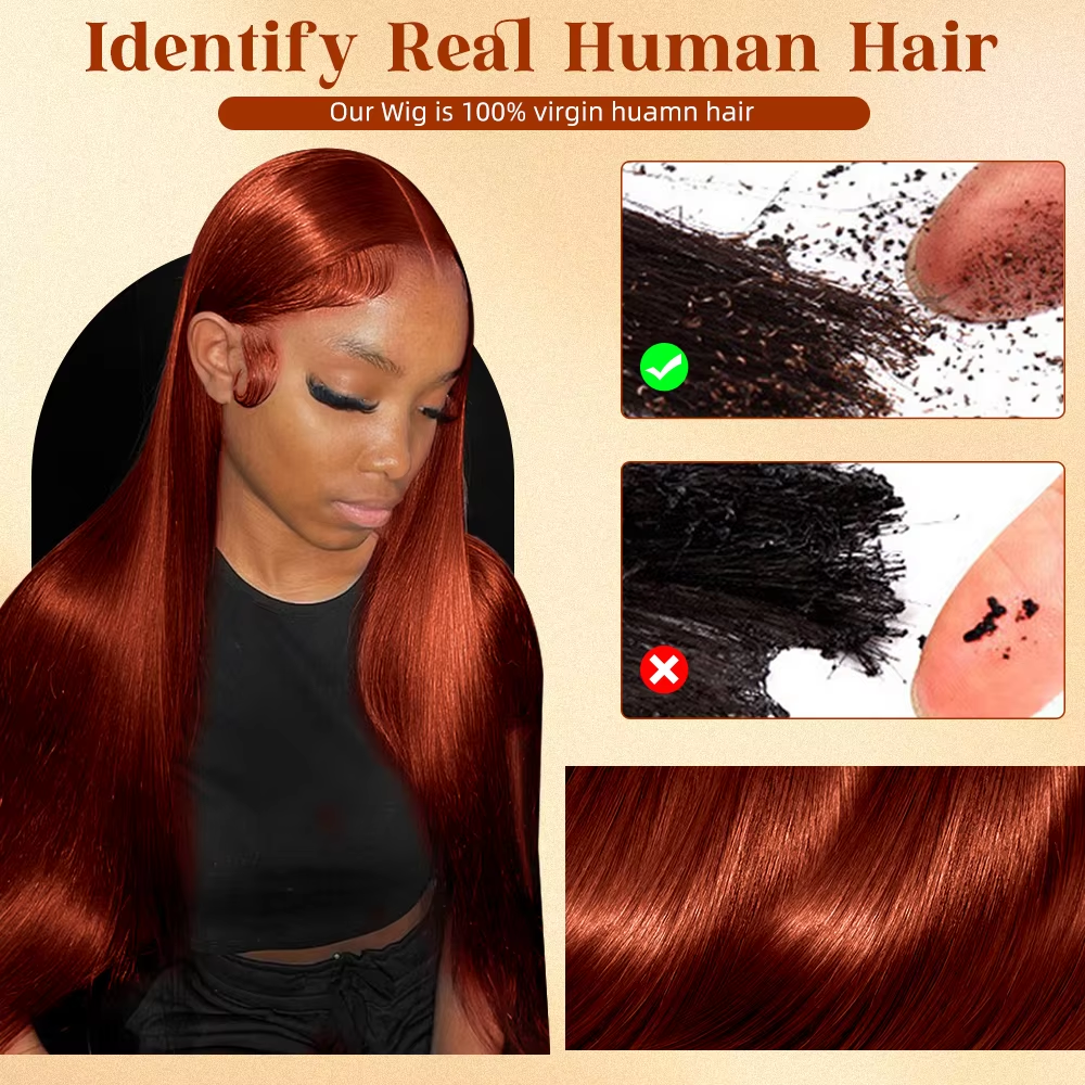 13×4 Reddish Brown HD Lace Front Wigs Human Hair 200 Density Straight Lace Frontal Colored Wig Pre Plucked Pre Cut For Women